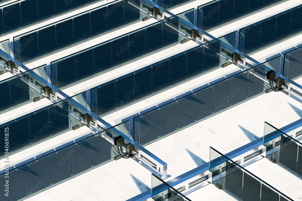 Close-up of bifacial solar panel, showcasing efficient dual-sided energy capture
