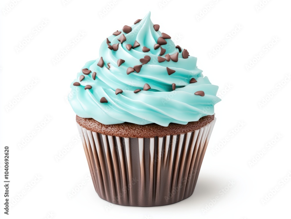 Delicious chocolate cupcake with mint creamy frosting and chocolate sprinkles. Delicious chocolate cupcake with mint creamy frosting and chocolate sprinkles.