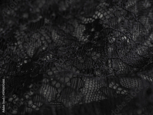 Close-up of black lace fabric. Background, texture