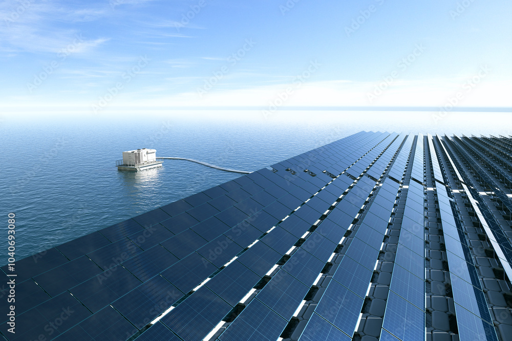 Floating Solar Panel Array on Ocean Harnessing Renewable Energy Resources