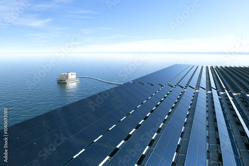 Obraz na płótnie Floating Solar Panel Array on Ocean Harnessing Renewable Energy Resources w salonie