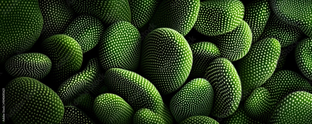 Green patterned spheres with dotted texture on a dark background Green patterned spheres with dotted texture on a dark background