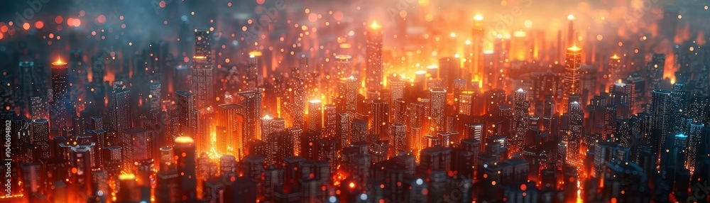 Obraz premium Futuristic cityscape, vibrant colors, digital graphics, wide shot, modern