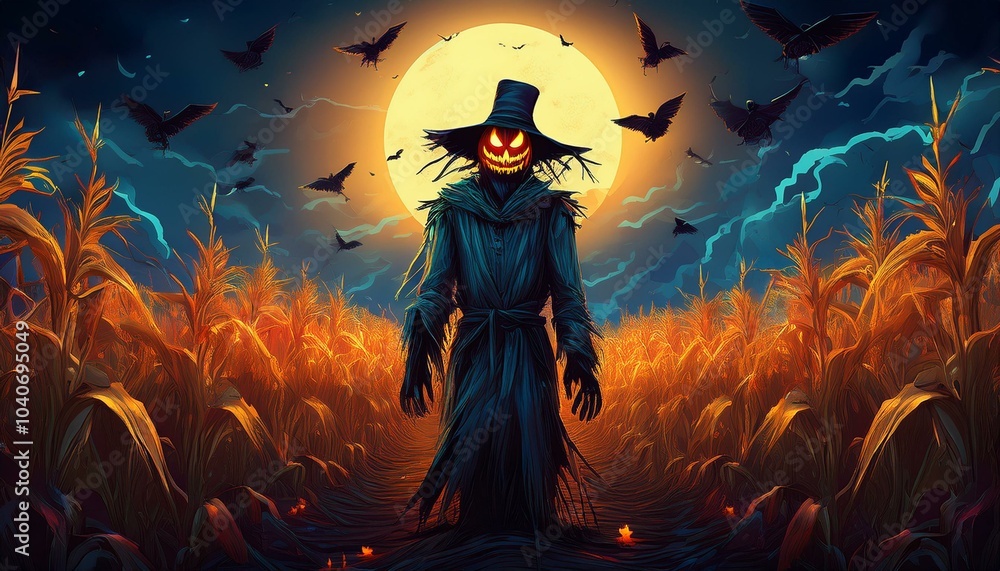 Scary scarecrow in cornfield Scary scarecrow in cornfield