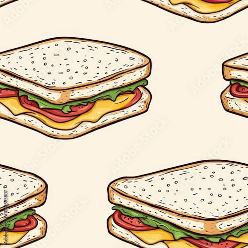 Illustration of sandwiches on a light background, colorful and appealing. photo