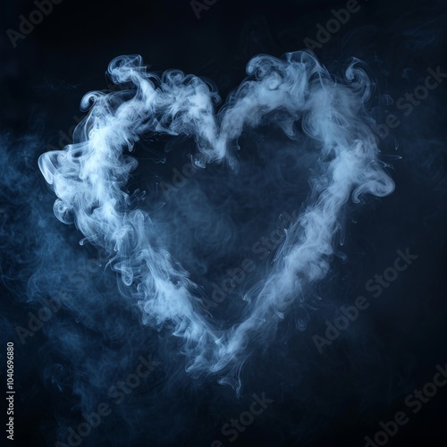 Realistic Smoke Heart on Dark Background, Steam Love Symbol, Cloud Transparent Valentine Silhouette