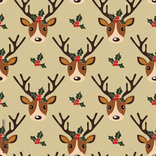 Vector seamless christmas reindeer pattern