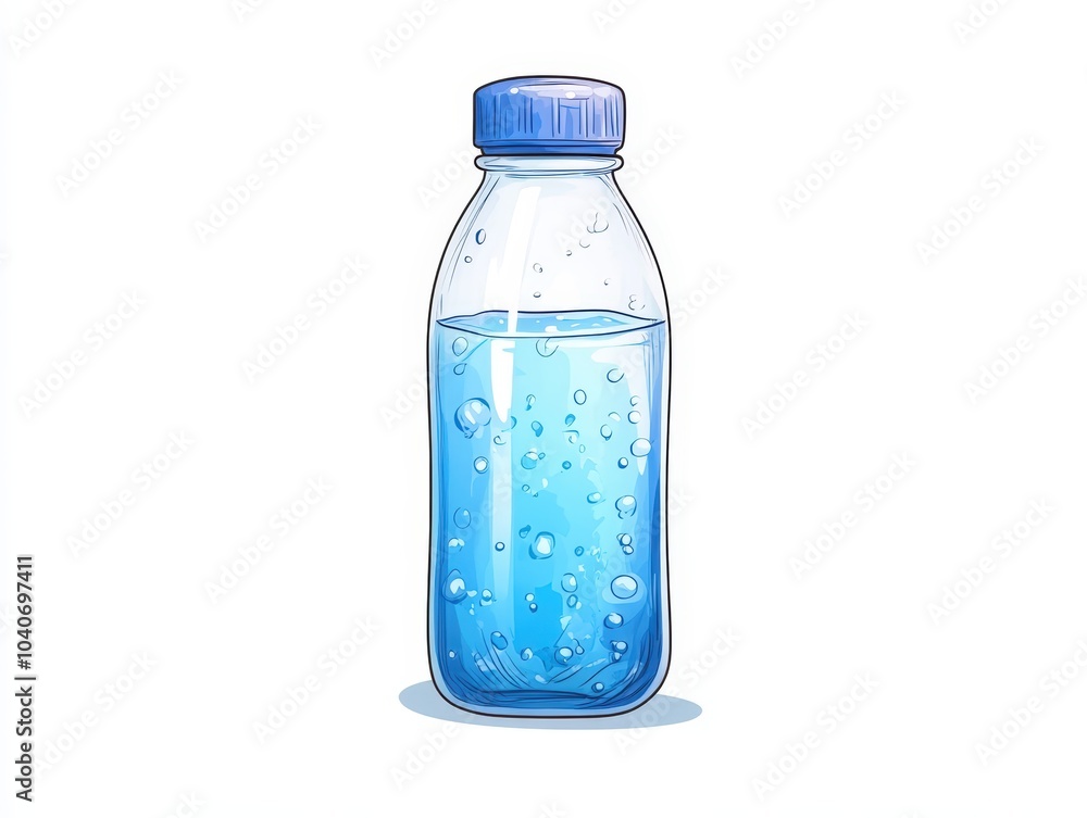 Clear plastic water bottle with blue cap, isolated on a white background. Clear plastic water bottle with blue cap, isolated on a white background.