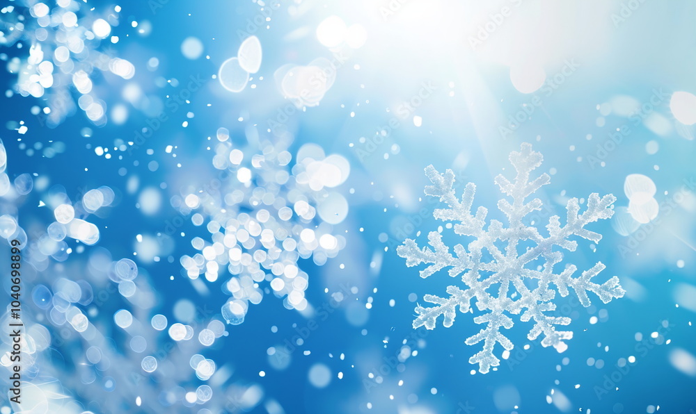 Snowflakes falling on a blue background with copy space for Christmas and New Year celebrations. Close-up Snowflakes falling on a blue background with copy space for Christmas and New Year celebrations. Close-up