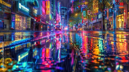 Wallpaper Mural Colorful Cityscape at Night with Neon Lights Torontodigital.ca