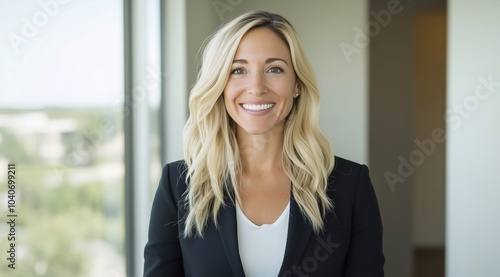 Free Download a happy and successful female realtor, businesswoman and real estate agent presents a new home or office. Her role as a consultant highlights expertise in the real estate market. - GFXLoad