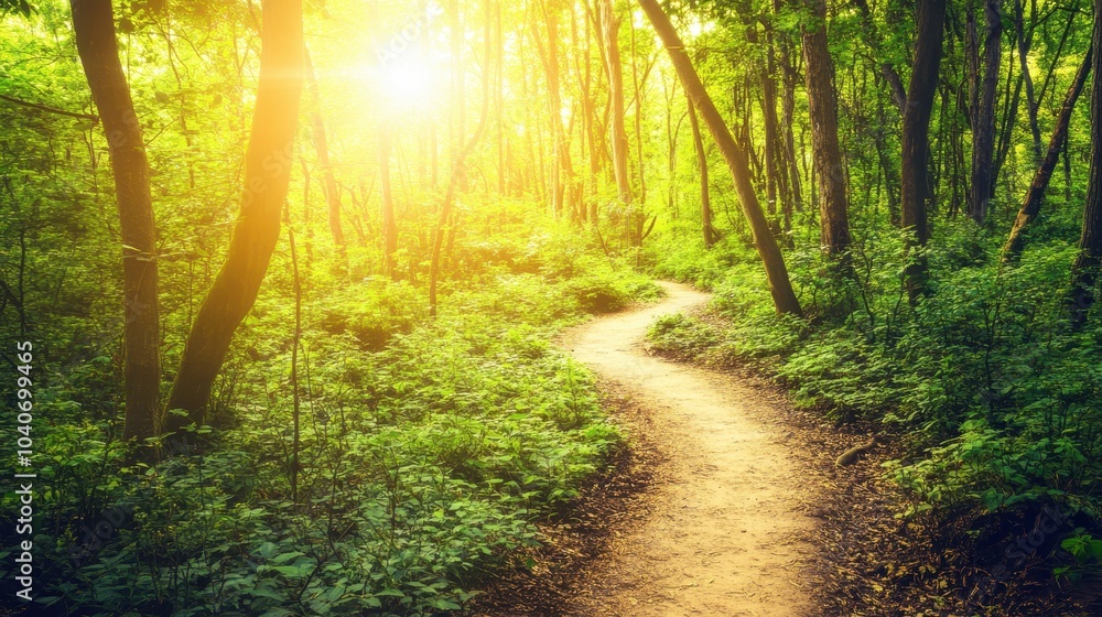 Fototapeta premium Serene Winding Trail Through Lush Green Forest