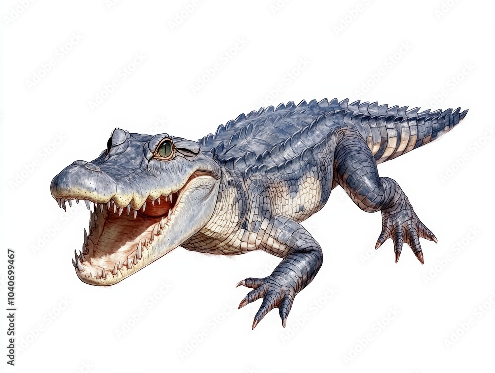 Crocodile with open mouth, white isolated background Crocodile with open mouth, white isolated background