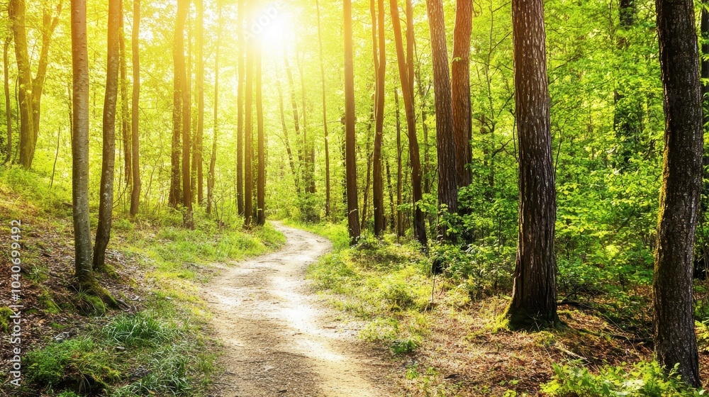 Obraz premium Serene Winding Trail Through Lush Green Forest