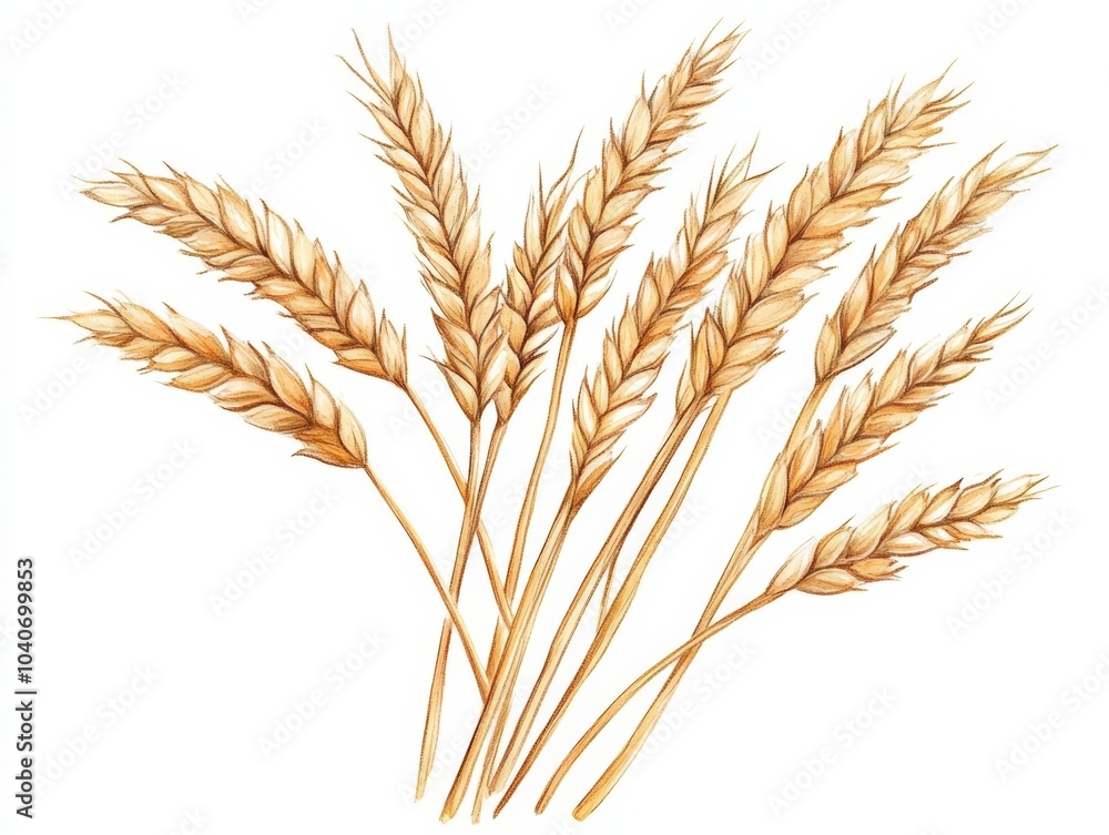Wheat stalks arranged in a beautiful bunch on a white isolated background. Wheat stalks arranged in a beautiful bunch on a white isolated background.