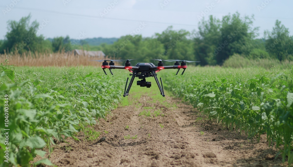 Advanced drone technology surveying a farm to optimize crop yield and growth Advanced drone technology surveying a farm to optimize crop yield and growth