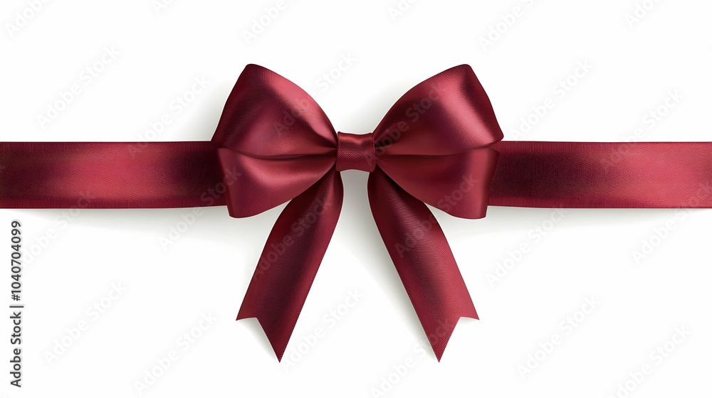 Fototapeta premium Red ribbon bow for a birthday or Christmas banner, isolated on white -