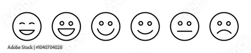 Face smile icon positive, negative neutral. Emoji icons for rate of satisfaction level. Emotion from happy to sad emoji smiley faces line art vector icon for apps and websites. Vector illustration