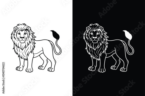 Lion black  vector lineout  icons  on white and black  background.