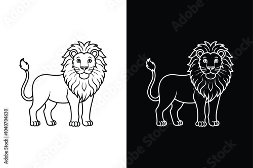 Lion black  vector lineout  icons  on white and black  background.