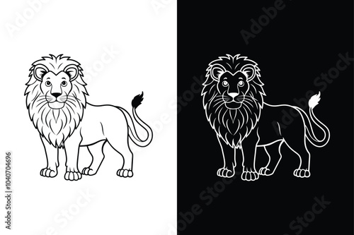 Lion black  vector lineout  icons  on white and black  background.