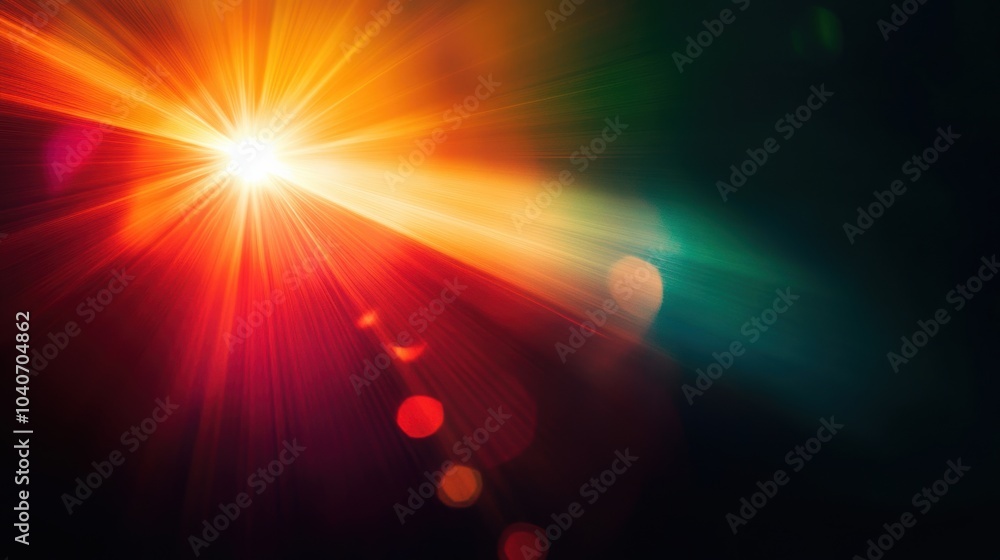 Fototapeta premium Intense light burst with radiant colors and bokeh effect. Conceptual design for vibrant energy and dynamic motion.