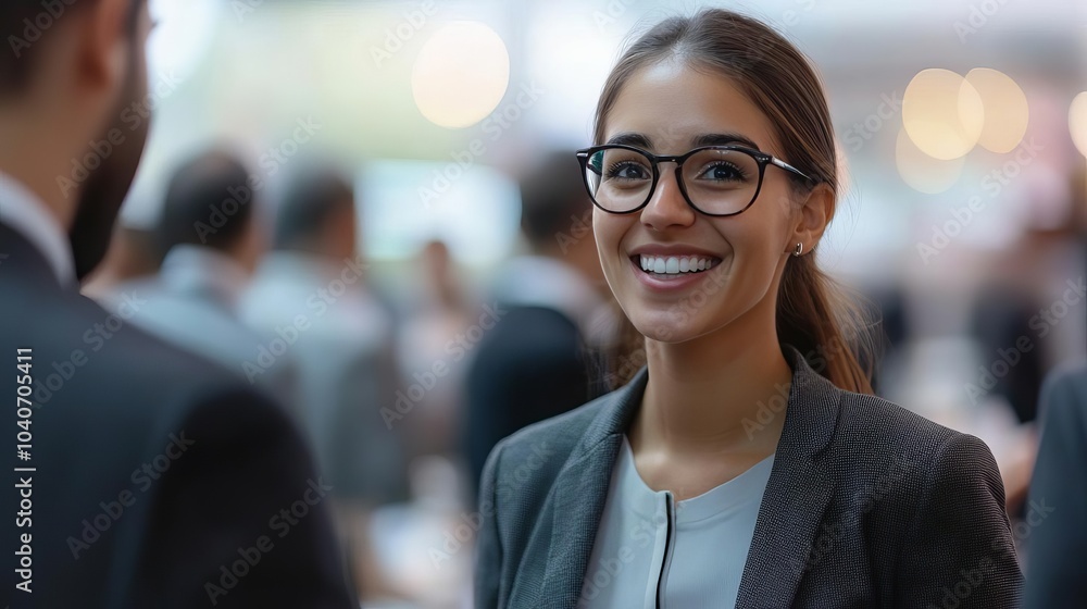 Startup founder attending a business event, engaging in conversation with potential partners Startup founder attending a business event, engaging in conversation with potential partners