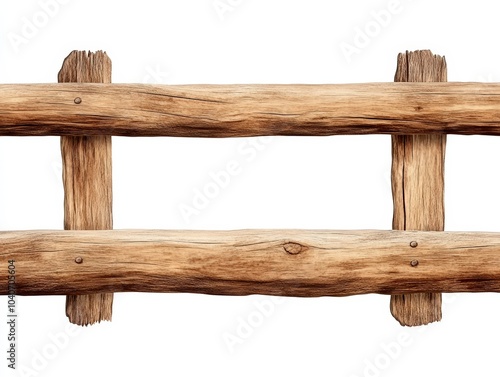 Wooden fence piece on a white isolated background.