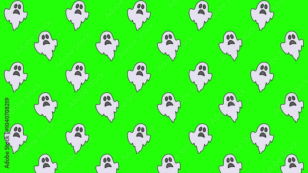 Seamless Halloween Cartoon Ghost Pattern on Bright Green Background Seamless Halloween Cartoon Ghost Pattern on Bright Green Background