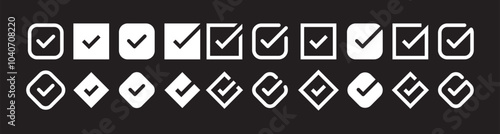 checkmark vector, checkmark icon set, approved symbol, checked checkbox mark, checkmark set, editable line.