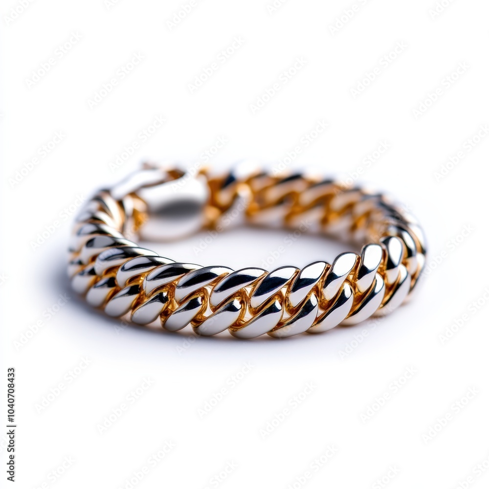 Stylish gold and silver chain bracelet, white isolate background. Stylish gold and silver chain bracelet, white isolate background.