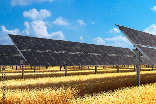 Wallpaper Mural Solar Panels Amidst Wheat Field Illustrating Renewable Energy in Agriculture Torontodigital.ca