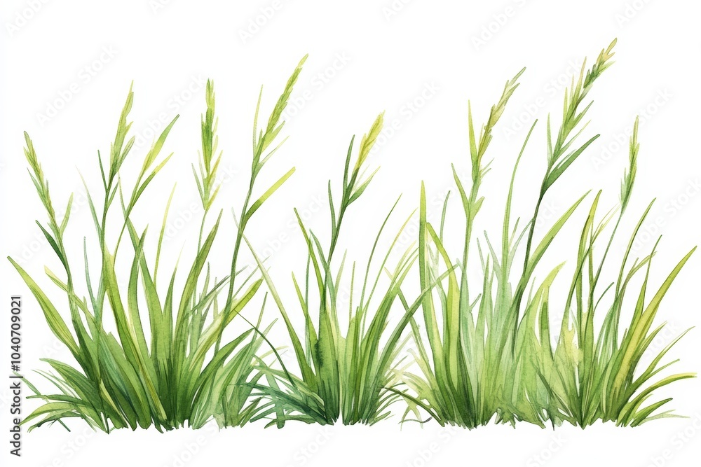 Illustration of green grass with delicate blades on a white isolated background. Illustration of green grass with delicate blades on a white isolated background.