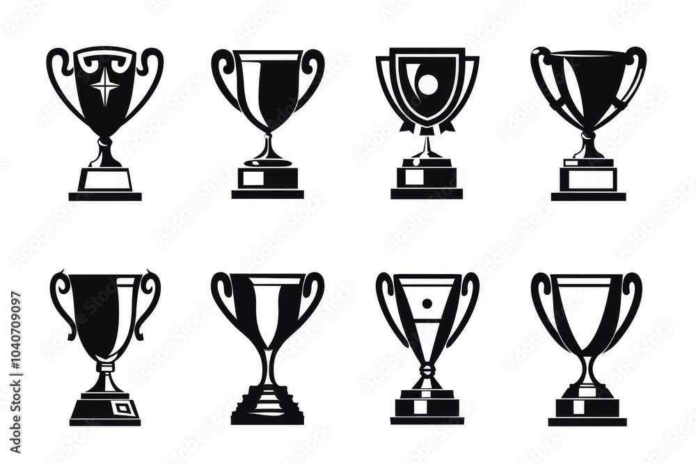 Trophy cups, golden goblet, silver reward, champion bowls. Contest winner award collection, prize cup Trophy cups, golden goblet, silver reward, champion bowls. Contest winner award collection, prize cup