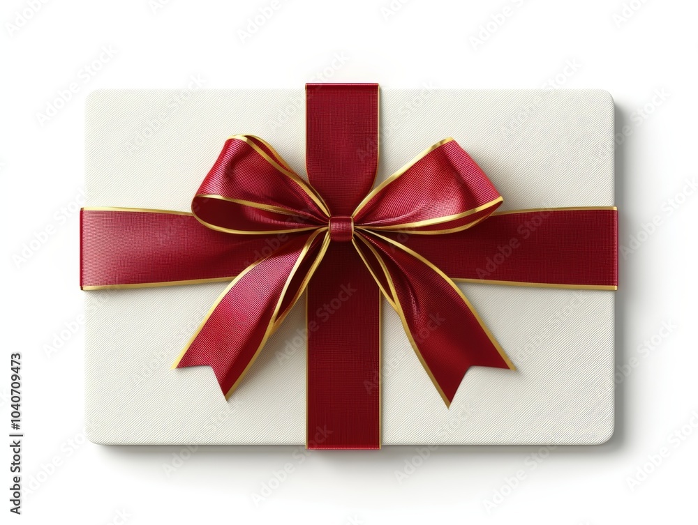 Elegant white gift box with a vibrant red ribbon and bow on top. Elegant white gift box with a vibrant red ribbon and bow on top.