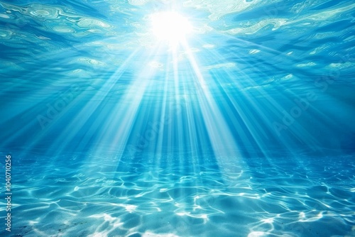 Underwater Sun Rays, Deep Water Sunlight, Under Sea Sunbeams Background, Blue Ocean Bottom