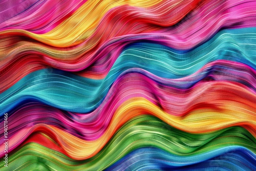 Colorful Textile Background, Vivid Wave Fabric Textured Pattern, Ethnic Wavy Textile, Copy Space