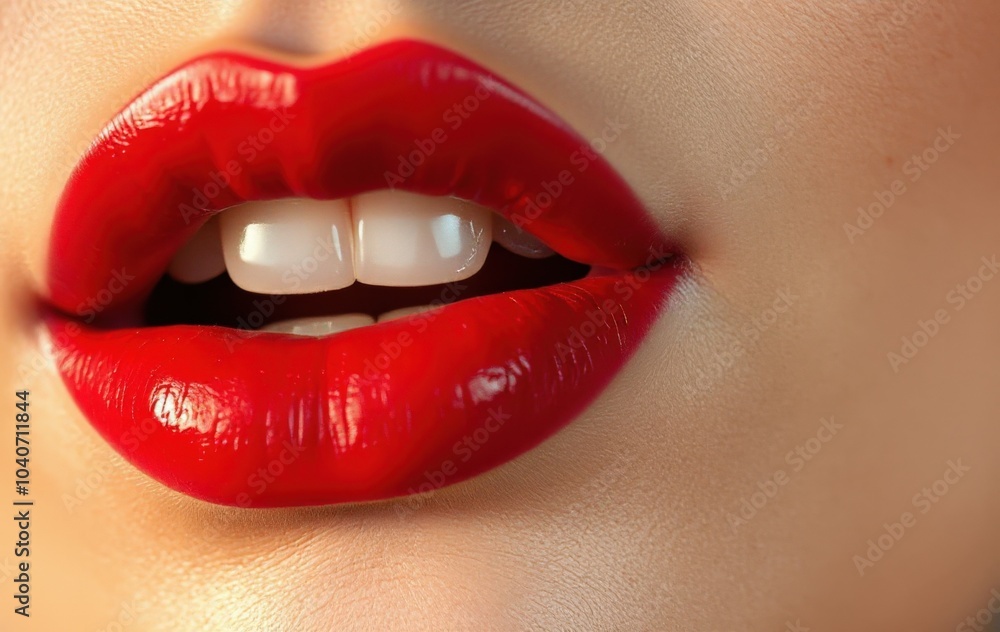 Fototapeta premium Bold Red Lips with Glossy Finish