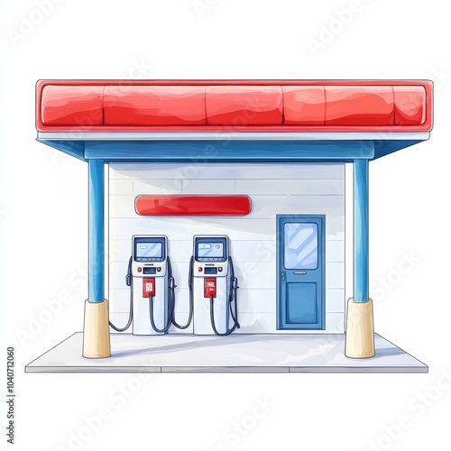 Wallpaper Mural Gas station with fuel pumps, vibrant colors, white isolated background Torontodigital.ca