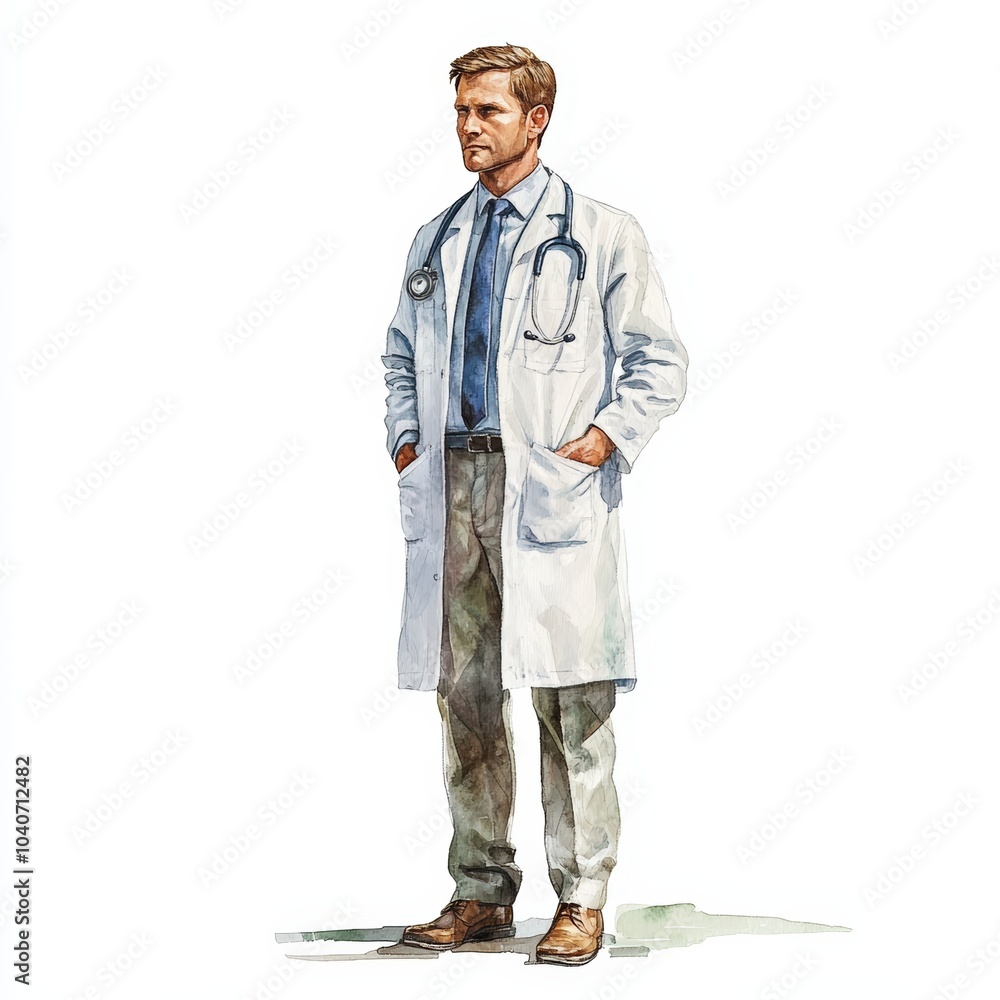 Male doctor in a white coat with stethoscope, isolated on a white background. Male doctor in a white coat with stethoscope, isolated on a white background.