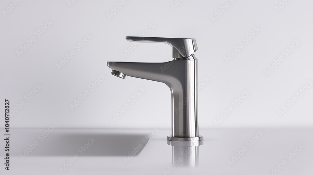 Minimalist Bathroom Faucet with a Sleek Design, Brushed Nickel Finish, Clean White Background, Generative AI Minimalist Bathroom Faucet with a Sleek Design, Brushed Nickel Finish, Clean White Background, Generative AI