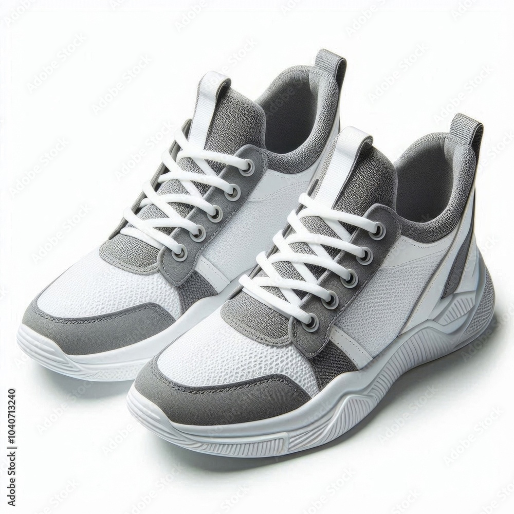 Pair of stylish sneakers isolated on empty white background. Generated with AI. Pair of stylish sneakers isolated on empty white background. Generated with AI.