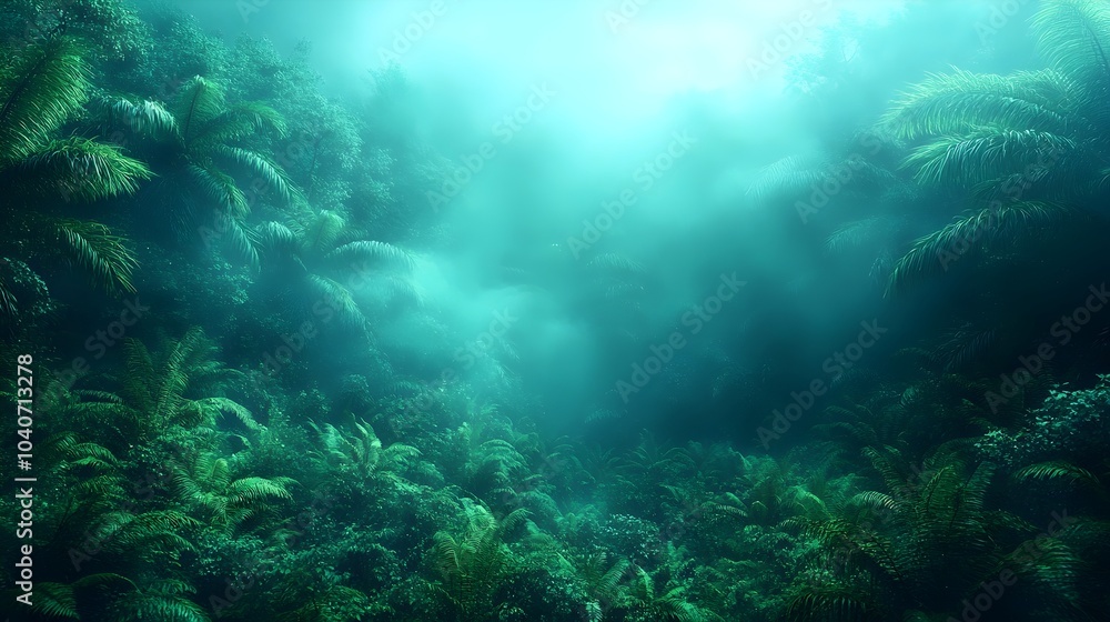 Lush green rainforest shrouded in mystic fog, creating an ethereal atmosphere with dense foliage and towering palm trees under a moody, overcast sky. Lush green rainforest shrouded in mystic fog, creating an ethereal atmosphere with dense foliage and towering palm trees under a moody, overcast sky.