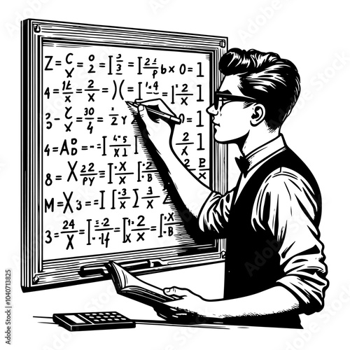 Student Solving Math Problems on a Blackboard. Generative ai.