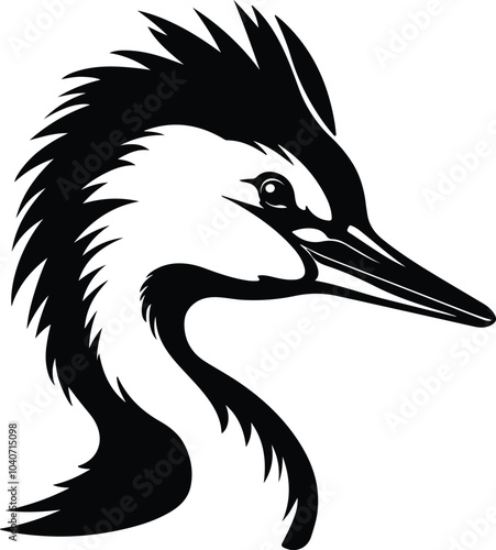 Black silhouette of merganser head photo