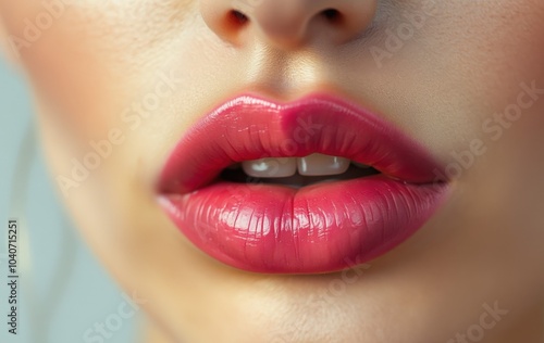 Close-Up of Lush Glossed Pink Lips