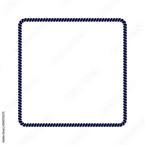 Square rope frame. Thread, hemp twine, jute or steel cable decoration elements. Maritime, yacht or nautical style, sea or ocean theme ornament. Vector graphic illustration.