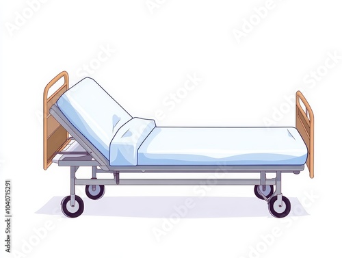 Hospital bed with sheets, white isolate background