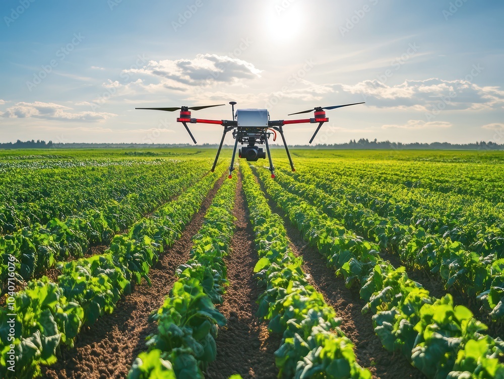 Drone delivering fertilizer to crops, optimizing growth in a precision agriculture setup Drone delivering fertilizer to crops, optimizing growth in a precision agriculture setup