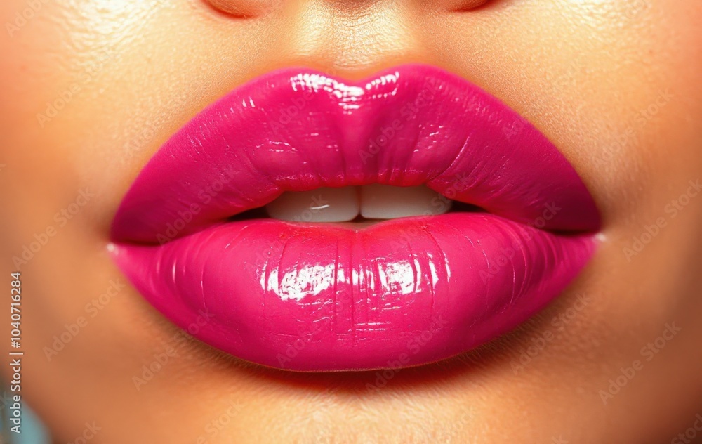 Obraz premium Close-Up of Glossy Pink Lips